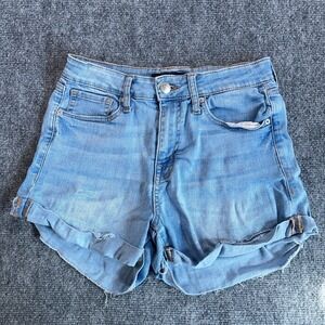 Aeropostale Cuffed Shorts Womens M Blue Denim High‎ Rise Curvy Midi Light Wash